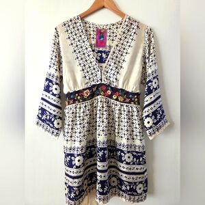 Silk Floral Embroidered Boho Dress